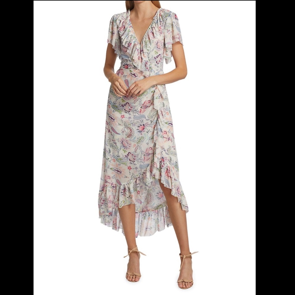NWT Cinq a Sept Sheilla Dress Celeste Multi Midi Silk Ruffle 2